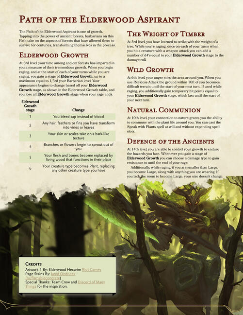 Barbarian: Path of the Elderwood Aspirant